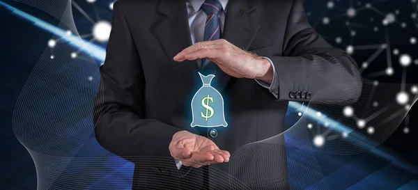 Money Protection Concept Businessman Protective Gesture — Stock Photo, Image