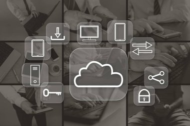 Arka plandaki resimlerle gösterilen bulut hesaplama kavramı