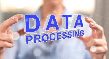 Arka planda bir kadının el arasında veri işleme kavramı