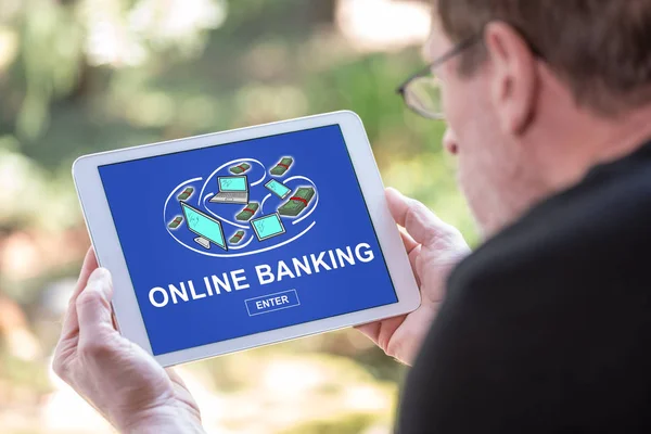 Tablet Screen Displaying Online Banking Concept — Stock Photo, Image