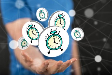 Zaman kavramı içinde geçmiş bir adamın elini yukarıda