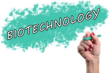 Bir kadının el tarafından yazılmış kelime Biyoteknoloji