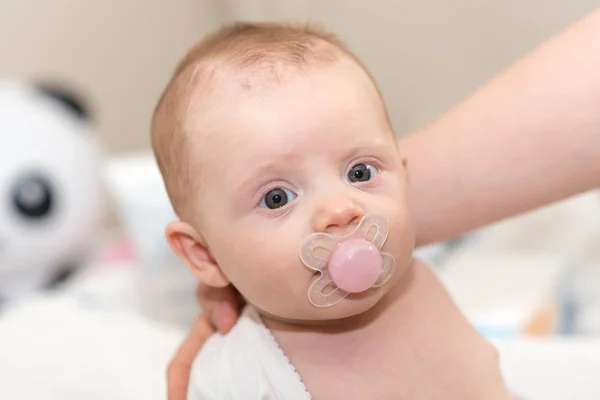 Portret Van Baby Met Fopspeen Kijken Naar Camera — Stockfoto