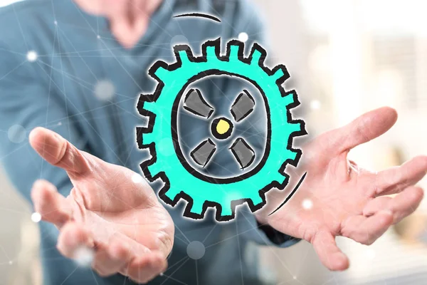 İş süreci kavramı, arka plandaki bir adamın ellerinden üstündür.