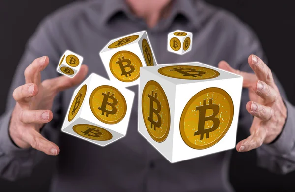 Bitcoin Concept Tussen Handen Van Een Man Achtergrond — Stockfoto