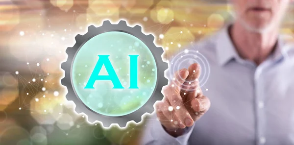 Man Touching Artificial Intelligence Concept Touch Screen His Finger — Stock Photo, Image