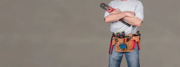 Building Worker Tool Belt Blurred Background — Stock Photo, Image
