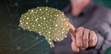 Adam bir zeka kavramı onun parmak dokunmatik ekranlı cep bilgisayarlarda dokunmadan