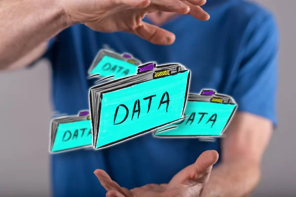 Data Concept Tussen Handen Van Een Man Achtergrond — Stockfoto