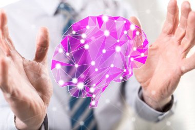 Arka planda bir adamın elleri arasındaki yapay zeka kavramı