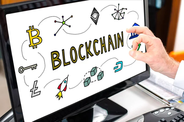 Blockchain technology concept shown on a computer screen