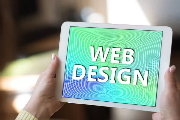 Pantalla Tableta Que Muestra Concepto Diseño Web — Foto de Stock