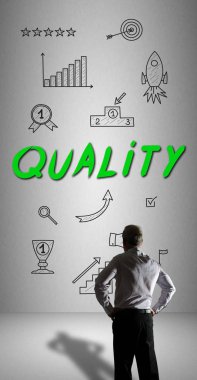 Bir duvara çizilen bir kalite anlayışı izlerken işadamı