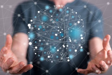 Genel bağlantı kavramı içinde geçmiş bir adamın elleri arasında