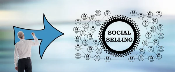 Begreppet Social Försäljning Ritat Affärsman — Stockfoto