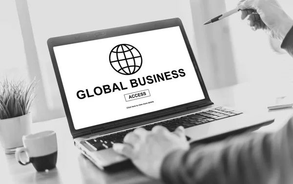 Schermo Portatile Che Mostra Concetto Business Globale — Foto Stock