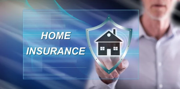 Man Touching Home Insurance Concept Touch Screen His Finger — Stock Photo, Image