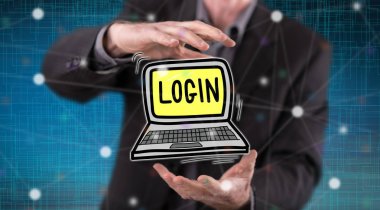 Arka plandaki bir adamın elleri arasındaki giriş kavramı