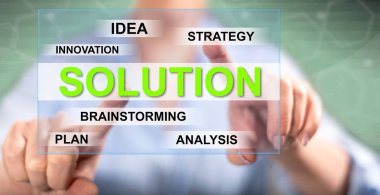 Bir çözüm kavram parmaklarını dokunmatik ekranlı cep bilgisayarlarda dokunmadan kadın