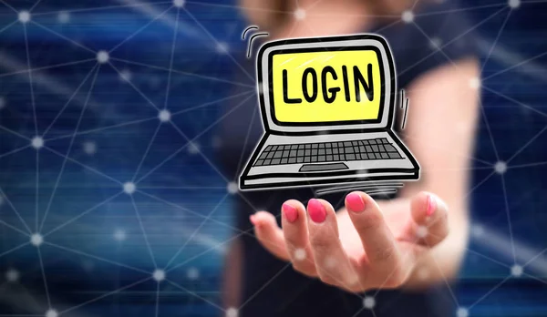 Login concept above the hand of a woman in background
