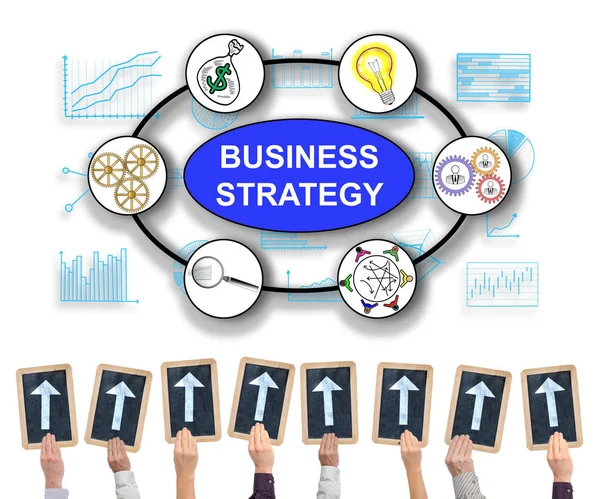 Handen Houden Schrijven Leien Met Pijlen Wijzen Business Strategy Concept — Stockfoto