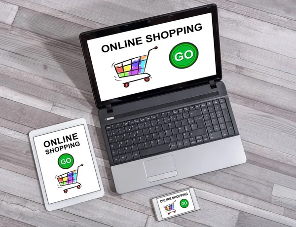 Concetto Shopping Online Mostrato Diversi Dispositivi Informatici — Foto Stock
