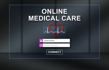 Çevrimiçi tıbbi bakım kavramı koyu arka planda