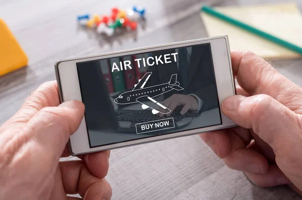 Air ticket booking concept on mobile phone