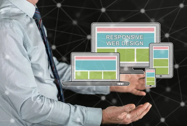 Responsive web design concept above the hands of a man