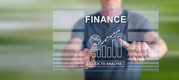 Ember Egy Pénzügyi Koncepció Egy Érint Képernyő Val Ujjai Érintése — Stock Fotó