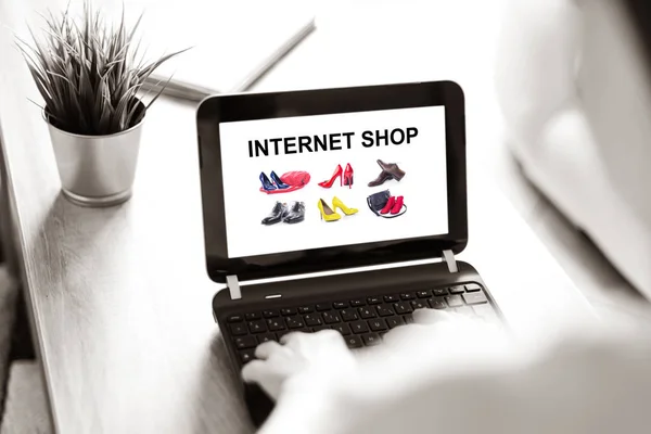 Laptop screen displaying an internet shop concept