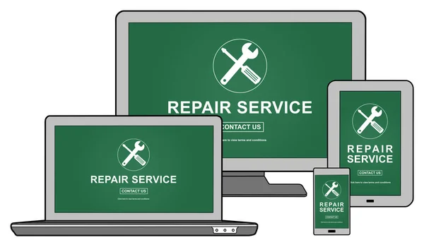 Reparatie Service Concept Getoond Verschillende Informatie Technologie Apparaten — Stockfoto