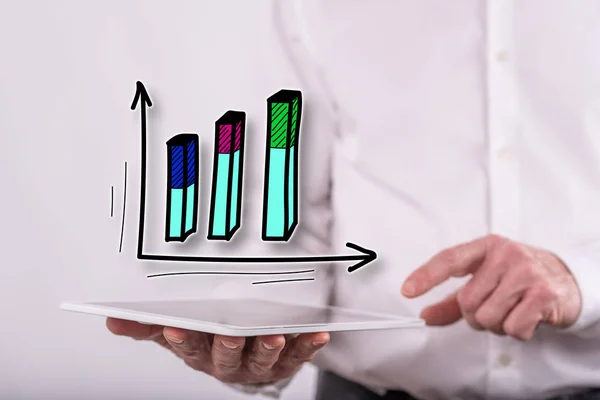Concepto Análisis Negocio Por Encima Una Tableta Sostenida Por Hombre — Foto de Stock