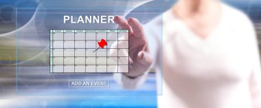 Bir olay planlayıcısı kavramı parmaklarını dokunmatik ekranlı cep bilgisayarlarda ekleme dokunmadan kadın