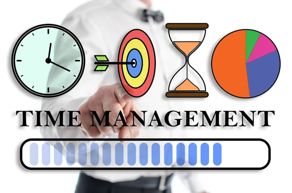 Time management concept shown by a man in background