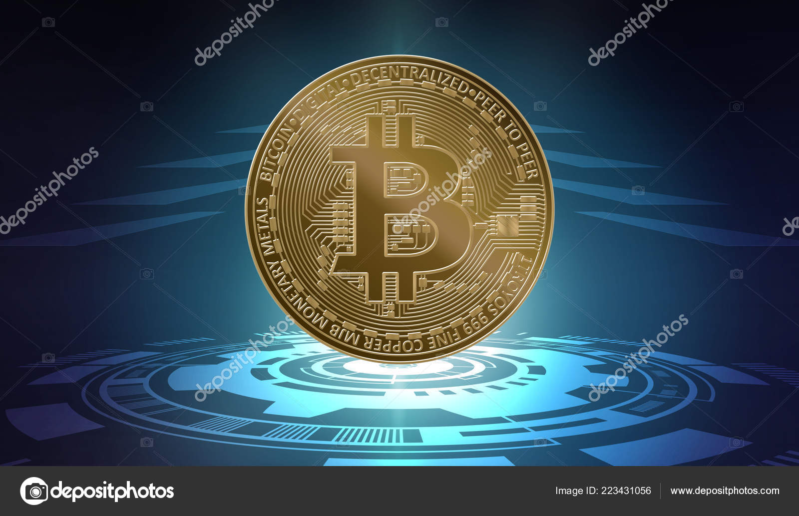 Bitcoin Munze Auf Dunkelblauem Hintergrund Redaktionelles Stockfoto C Thodonal 223431056