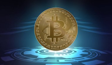 Koyu mavi zemin üzerine Bitcoin para