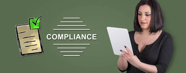 Woman Using Digital Tablet Compliance Concept Background — Stock Photo, Image