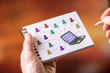 El e-posta kavramı üzerinde bir not defteri çizimi