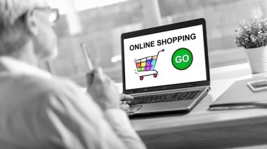 Çevrimiçi alışveriş kavramını gösteren dizüstü bilgisayar