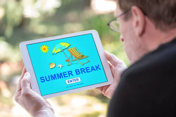 Tablet screen displaying a summer break concept