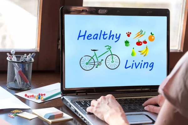 Ekran Laptopa Wyświetlanie Pojęcie Zdrowego Trybu Życia — Zdjęcie stockowe