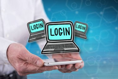 Eller tarafından tutulan bir akıllı telefonun üzerindeki giriş kavramı