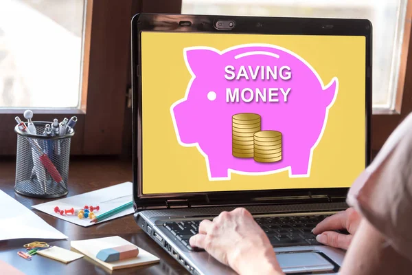 節約の概念を表示するノート パソコンの画面 — ストック写真