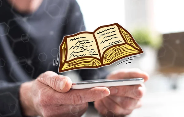 Hands Man Holding Smartphone Education Concept — Stock Photo, Image