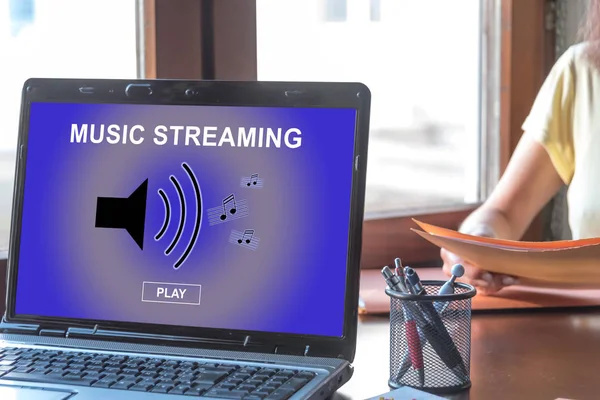 Laptop screen displaying a music streaming concept