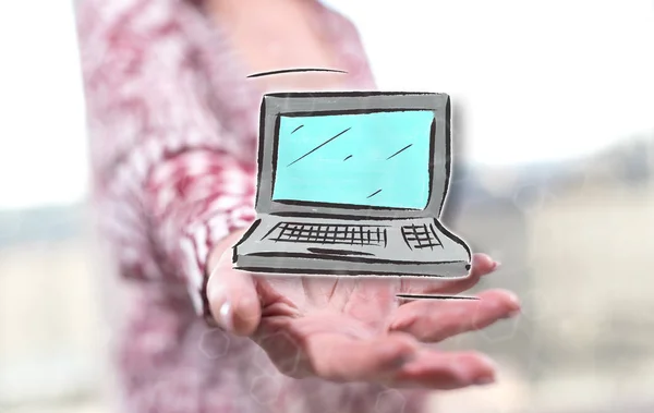 Computerkonzept Über Der Hand Einer Frau Hintergrund — Stockfoto