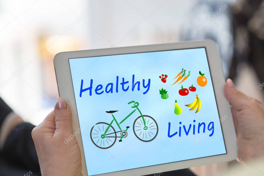 Tablet screen displaying a healthy living concept