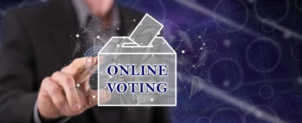 Uomo Che Tocca Concetto Voto Online Touch Screen Con Dito — Foto Stock