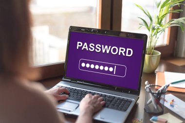 Bir parola kavram görüntüleyen dizüstü bilgisayar ekranı